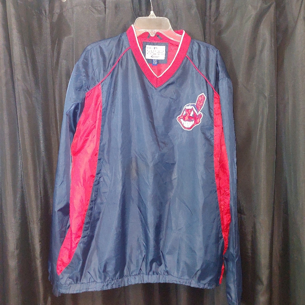 Cleveland Indians MLB Pullover Windbreaker Jacket Chief Wahoo Mens size XL~EUC